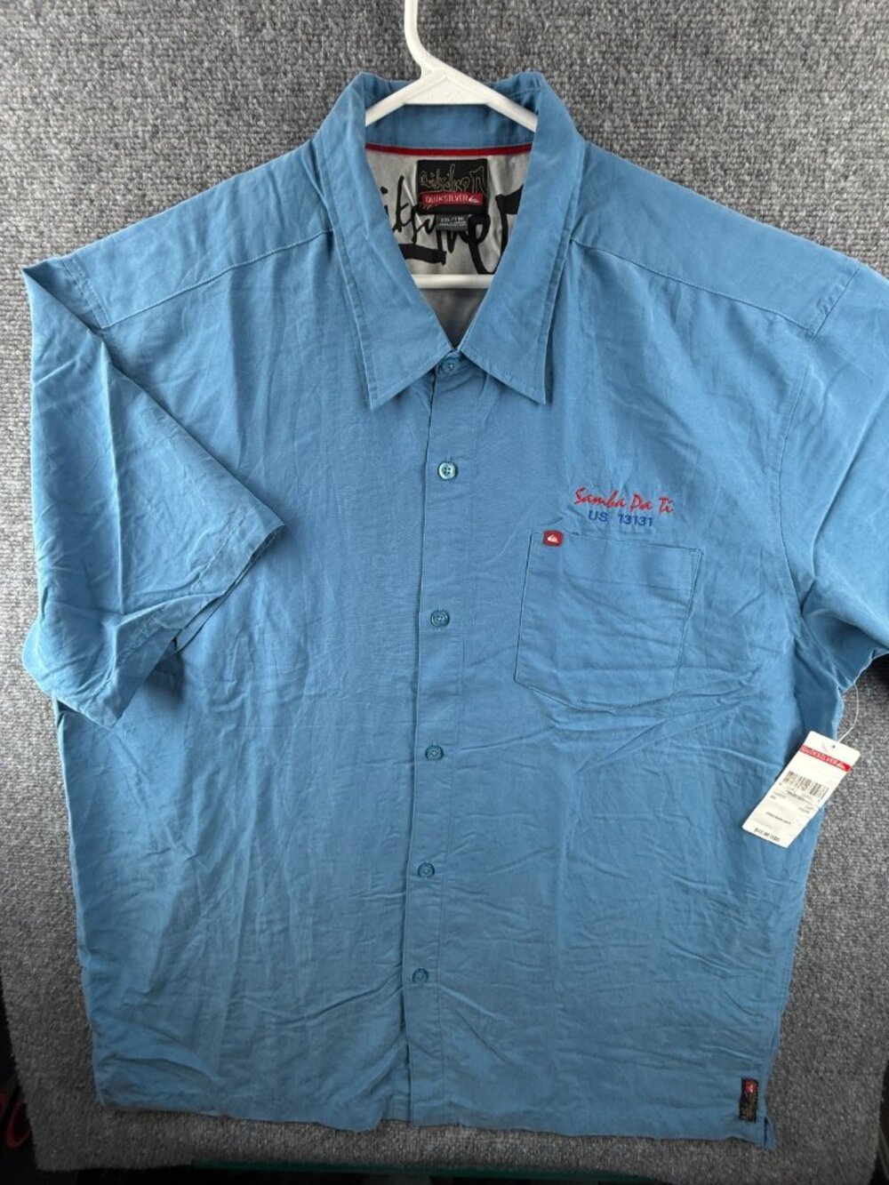 NWT Quiksilver 2XL Rayon Blend Blue Button Up Shirt Men Embroidered Hawaii